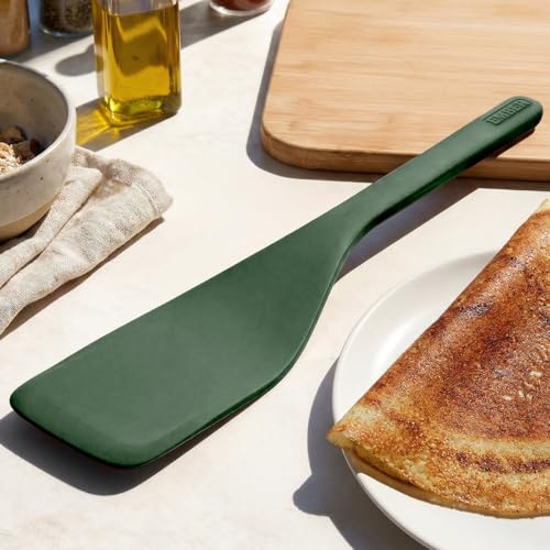 Image of Ember Cookware Silicone Flip Spatula 34 cm | 230C Heat Resistant | Wide, Versatile Spatula for Dosa, Pancakes & Cutlets | Platinum Grade Silicone | Non Scratch Seamless Unibody Design | Green