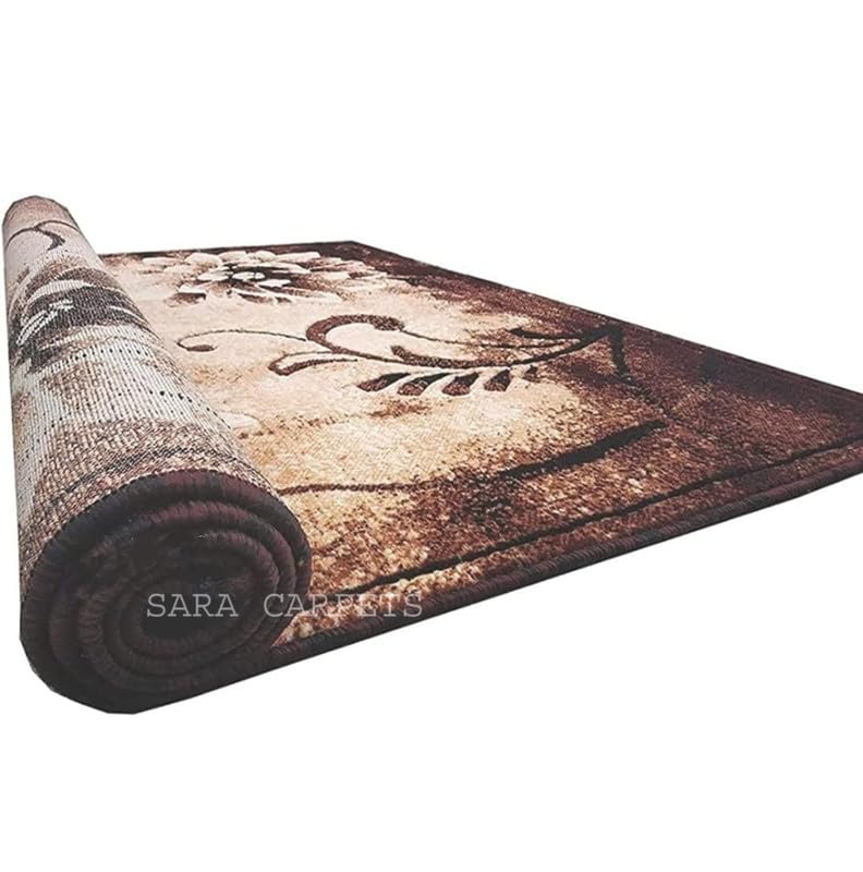 Image of Soft Thick Geometric Acrylic Washable Anti Skid Carpet. for Living Room Bedroom. Hall Size 6 x 8 feet (150X210 Cm) Brown D12