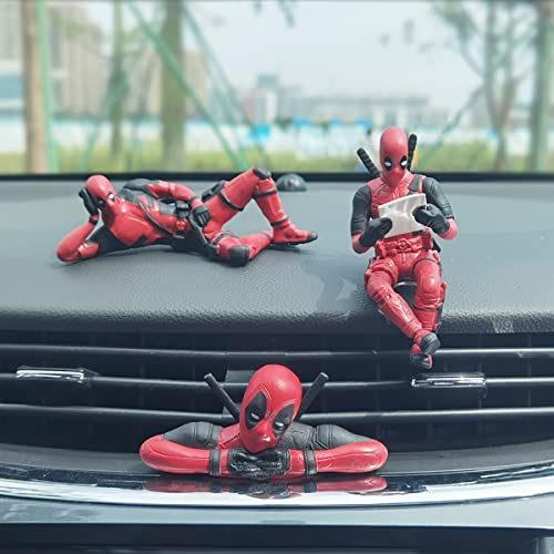 Funny Anime Car Pendant Reading Deadpool Ornaments Auto Rearview Mirror Decoration Car Accessories Christmas Gifts Car Interior Decor (Three Piece Set) #TOP1