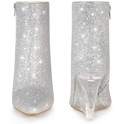 Perphy Clear Heels Boots Sequin Pointed Toe Glitter Wedge Heels Ankle Boots for Women2