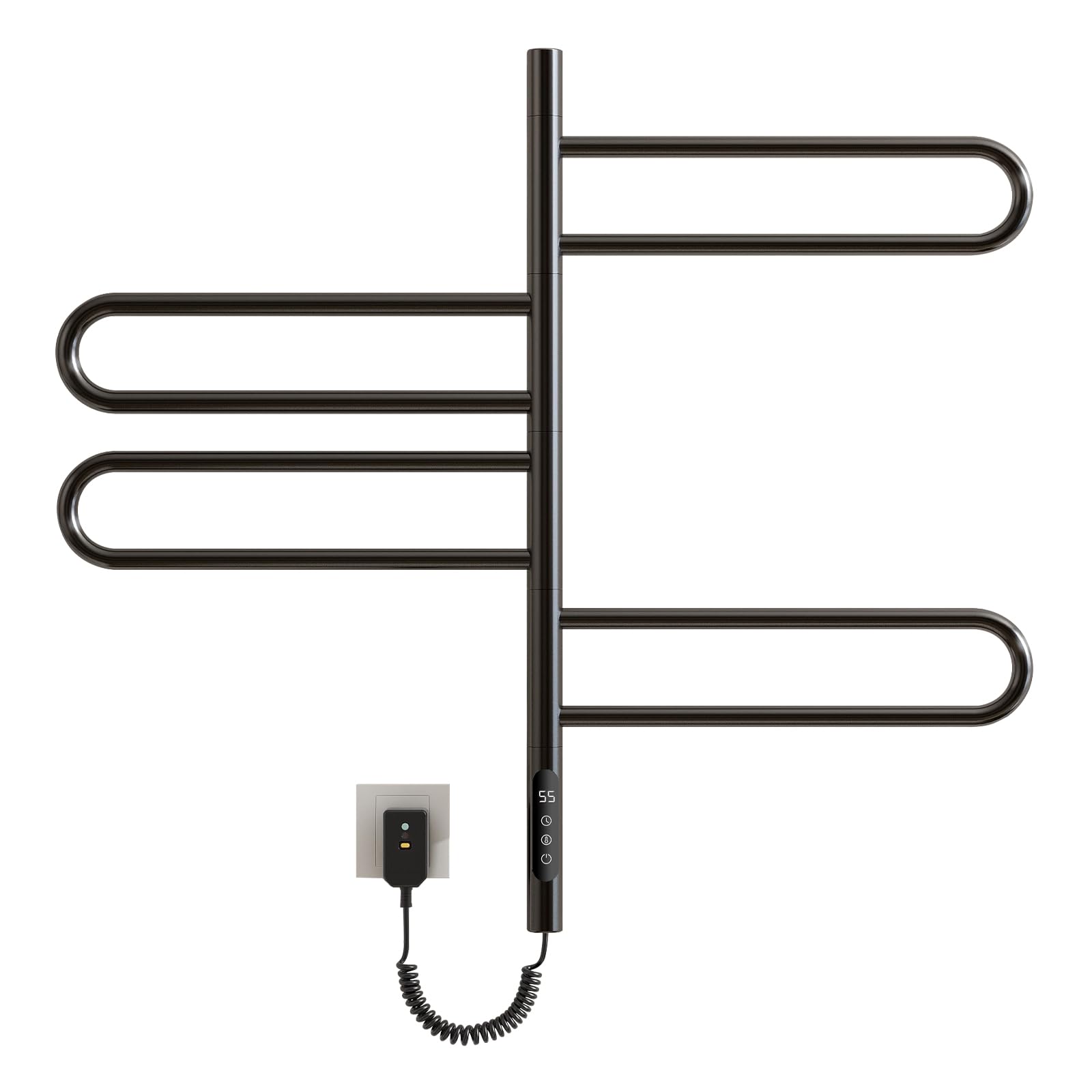 TINS Toallero Electrico BaƱo, Rotación de 180° Toallero Electrico Negro, 170W, 430Ć780mm, Radiador Toallero Electrico, Calentador de Toallas, Secatoallas, con Temporizador/Temperatura Ajustable-Black
