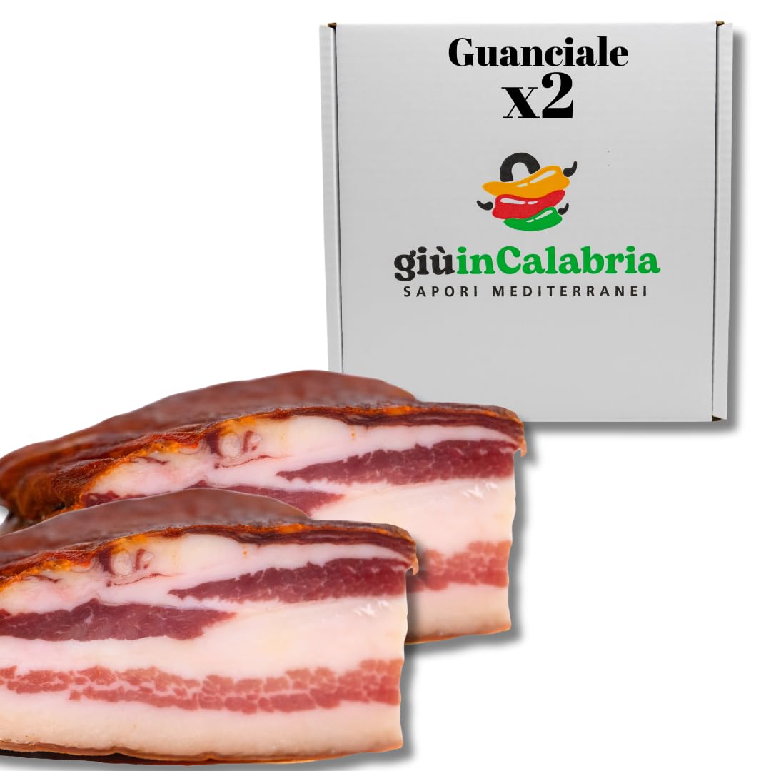 Guanciale Calabrais - 2 Pièces Entières de 400g Chacune - Produits Alimentaires Italiens De Calabre - Charcuteries Artisanales, Idéal Pour Carbonara, À TRANCHER
