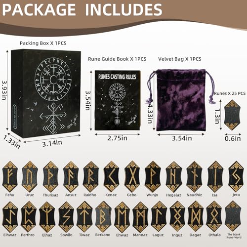 Tirmanaz Runes Set, 25Pcs Wooden Viking Rune Stone Set with Guide Book, Velvet Bag, Norse Runas for Beginners,Witchcraft/Divination/Meditation/Spiritual