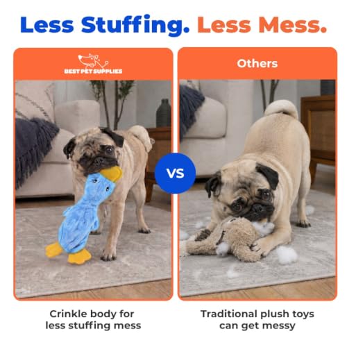 Image of Best Pet Supplies Crinkle Dog Toy for Small, Medium, and Large Breeds, Cute No Stuffing Duck with Soft Squeaker, Fun for Indoor Puppies and Senior Pups, Plush No Mess Chew and Play - Blue (PT333)