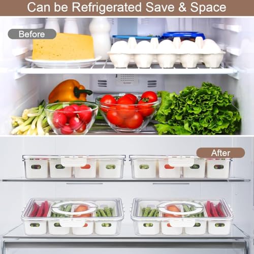 Image of Divided Fridge Storage Boxes With 4 Serving Veggie Tray with Lid and Handle, Fridge Organizer with Removable 4 Compartment, Fridge Storage Containers (4 Compartment-1PC)