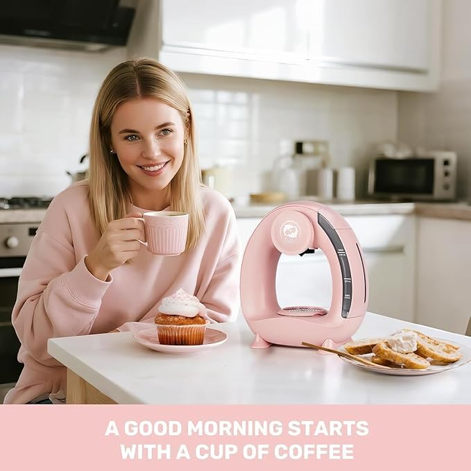 Image of Pod and Grounds Single-Serve Coffee Maker, 2 in 1 One Cup Coffee Machine Compatible with K-Cup Pod & Coffee Grounds /Tea, Compact Design, Champagne Color (Pink)