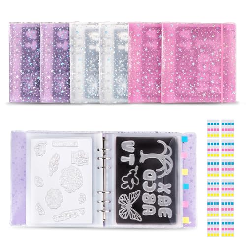 Image of Magnetic Sheets and Storage Bags for Stamps and Dies Storage with Album Pocket, Die Cut Storage Set for Storage Die Cutting,DIY Scrapbooking,Card Making Supplies (2Purple&2White&2Pink)