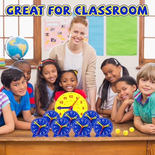 Batiyeer 25 Pcs Teaching Clock Kit Learn to Tell Time Teaching Mini Geared Clock with 3 Time Dice Classroom Educational Kit for Student Basic Math Development Teacher and Classroom Supplies
