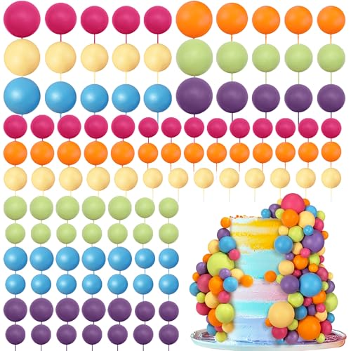 113 PCS 5 Size Ball Cake Picks Colorful Ball Shaped Cake Topper Pearl Balls Cupcake Cake Insert Topper for Birthday Party Wedding Decoration Supplies