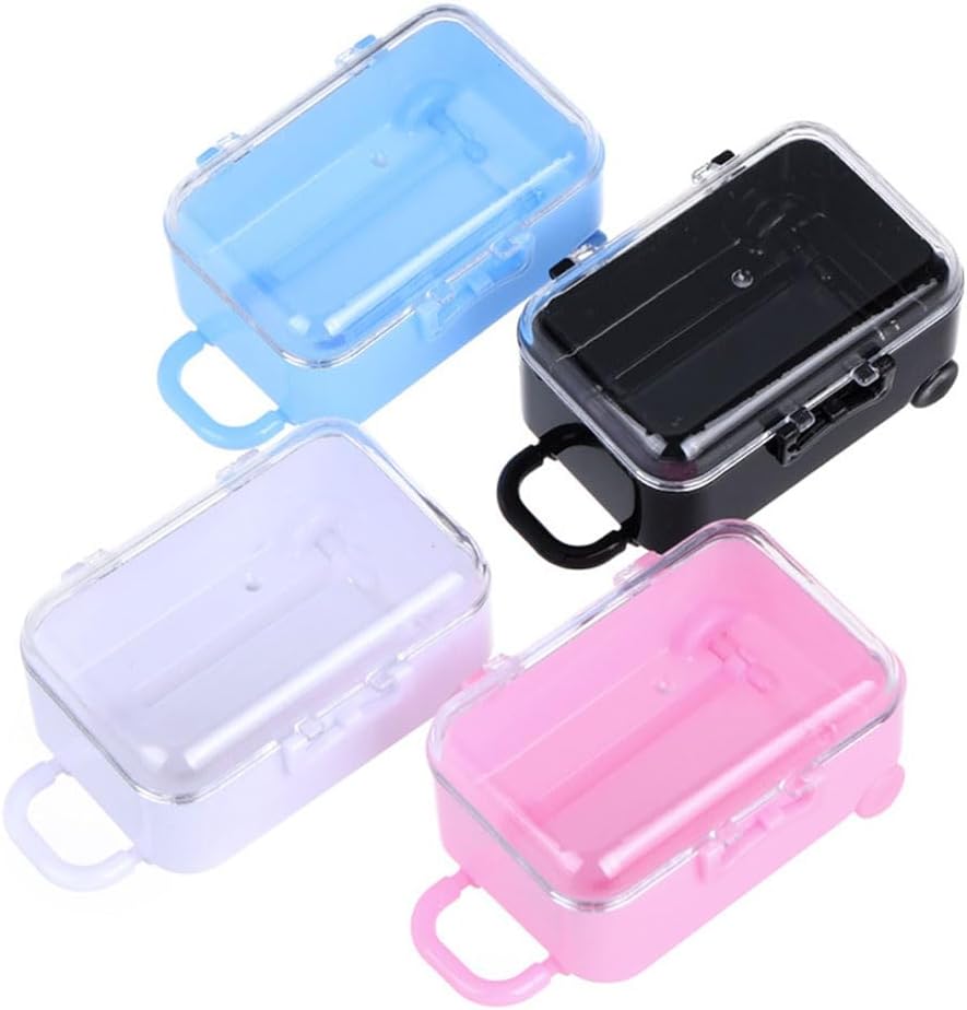 esowemsn 12PCS Mini Suitcase Boxes Travel Suitcase Plastic Candy Favor Box Tiny Jewelry Storage Cases Necklace Ring Jewelry Storage Box for Christmas Wedding Party Decoration(black,white,pink,blue)