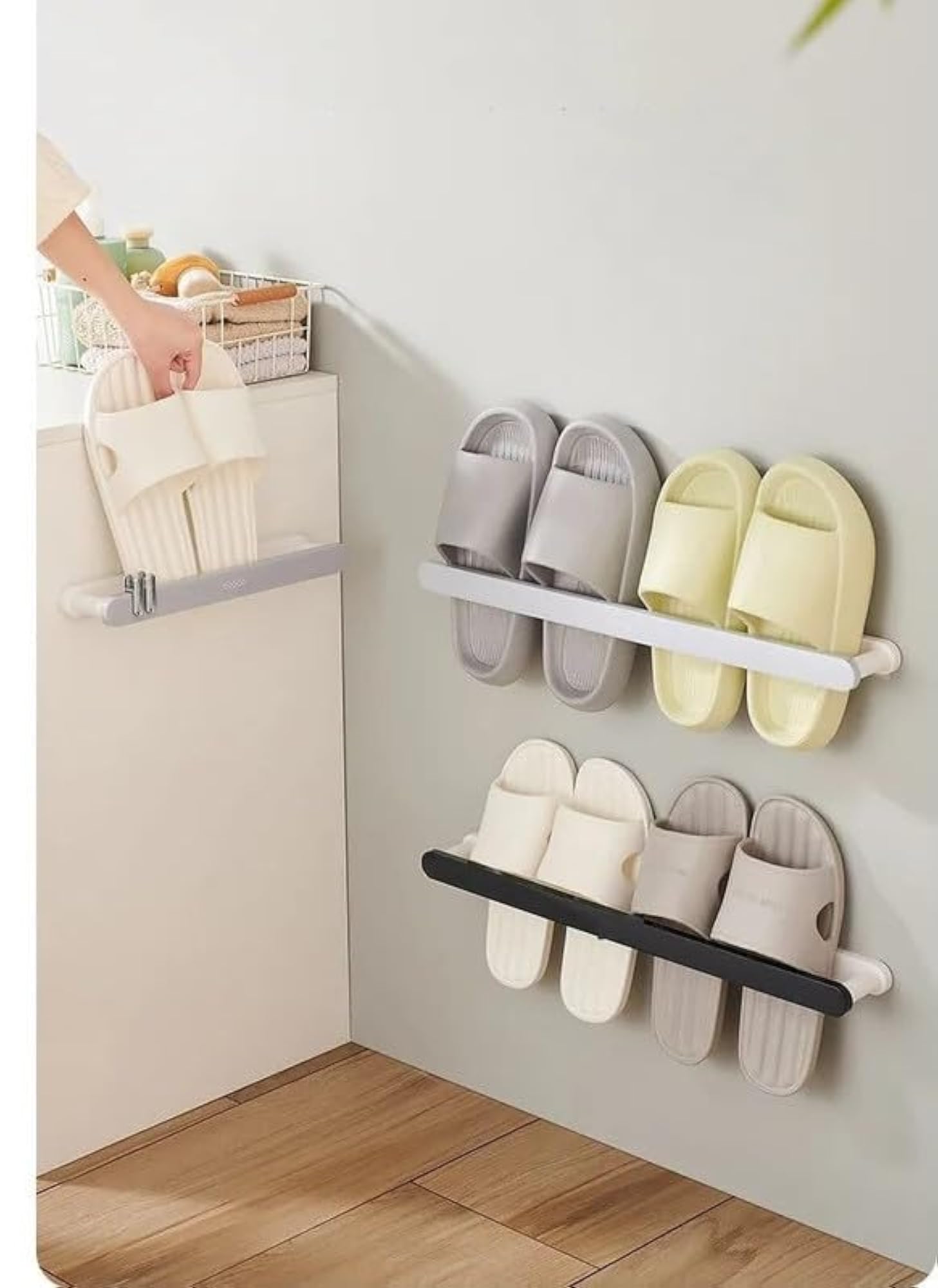 Bathroom Wall Mounted Shoe Slipper Rack, Self Adhesive
