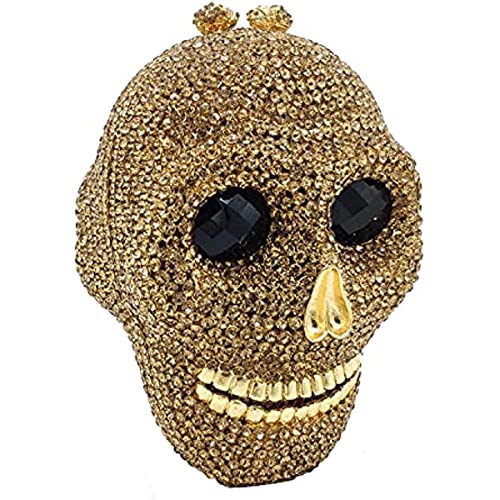 Djbm Halloween 3D Skull Clutch Purse Evening Bag Rhinestone Bag Crystal Metal Clutch For Women Evening Cocktail Party, Gold #TOP1