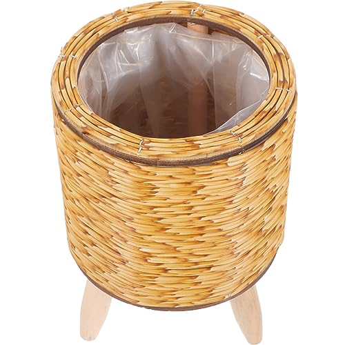 Happyyami Cesta De Maceta De Mimbre Rústica con Patas De Madera Tejidas Maceta Tejida Soporte De Mimbre para Plantas De Interior Y Exterior
