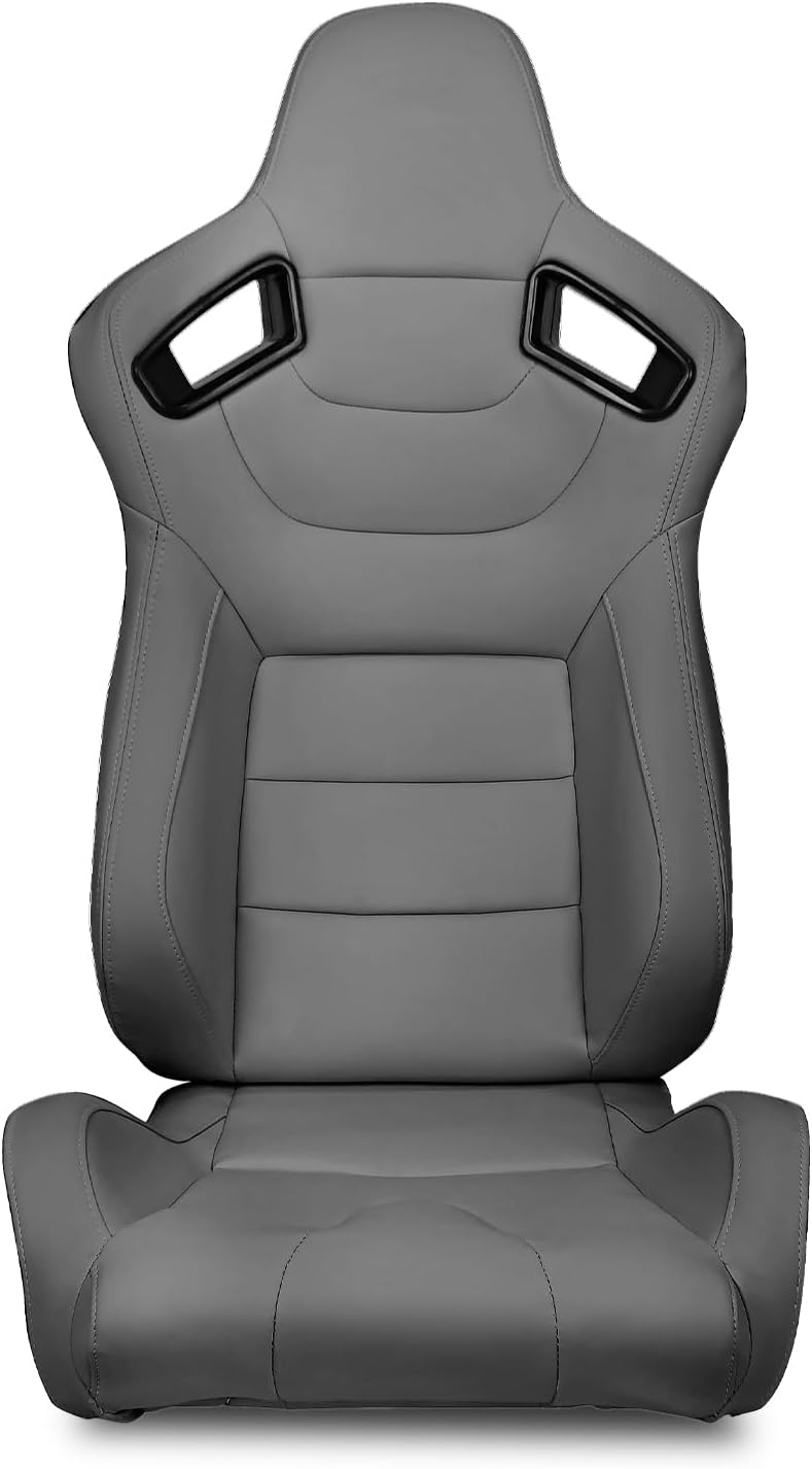 FREEMOTOR802 Racing Seat with Dual Lock Slider, Universal For Most Cars Vehicles First Row, Right Passenger Side Reclinable Sport Bucket Seat, PU Carbon Fiber Look Leatherette, Gray