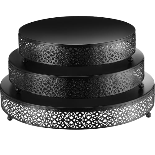 Wenqik 3 Pcs Cake Stand 16'' 14'' 12'' Round Metal Cake Stand Bases Display Holder Cookies Fruit Serving Tray Candy Display Plate Cupcake Dessert Pastry Riser for Wedding Birthday Party(Black)