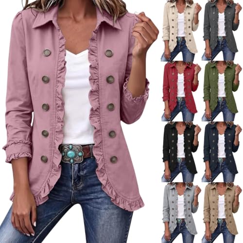Womens Jackets Dressy Casual Ruffle Peplum Lapel Lightweight Jacket Pink - image 1