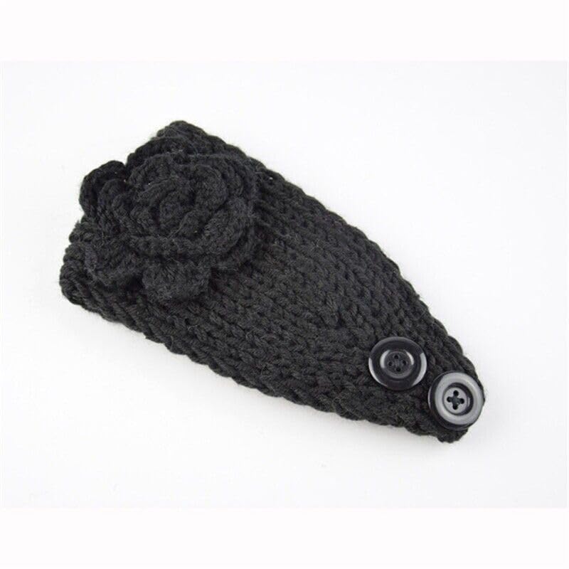 1PC Winter Crochet Knitted Headwrap Headband with 3D flower & Button for Girls & Women- Ear Warmer Hair Muffs Band | Winter Designer Headbands for Teens & Women (Black)-image-30