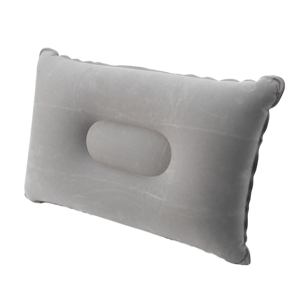 CHENGBEI Folding Flocking Air Inflatable Pillow Camping Travel Airplane Sleep Cushion Pad Pillow Cases Standard Size, Light Grey