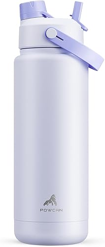 Miniatura 13 de POWCAN - Botella de agua térmica 2 en 1, sorbete y tapa con boquilla, antifugas, acero inoxidable sin BPA, apta portavasos automóvil, bebida fría 24