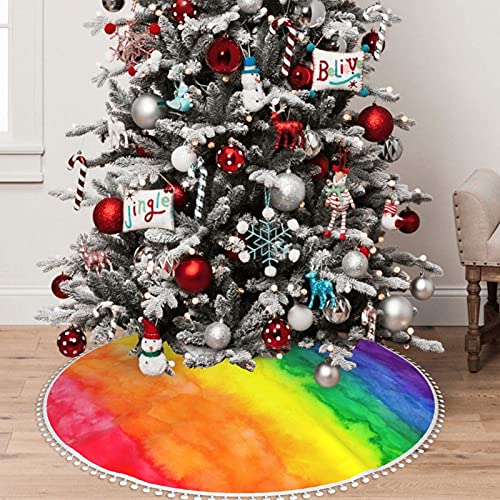 Christmas Tree Skirt Rainbow Wash 30 Inch Plush Xmas Tree Skirt Santa Tree Mat Festive Holiday Party Home New Year House Decorations #TOP4