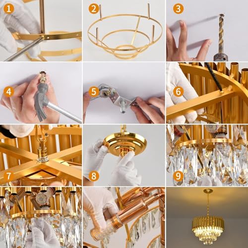 Image of Modern Ceiling Lamp 2-Tier Round Crystal Chandelier for Living Room | Modern Ceiling Light Jhumar for Hall for Home Decoration + 3 Color LED Light (Full Gold, 300 MM)