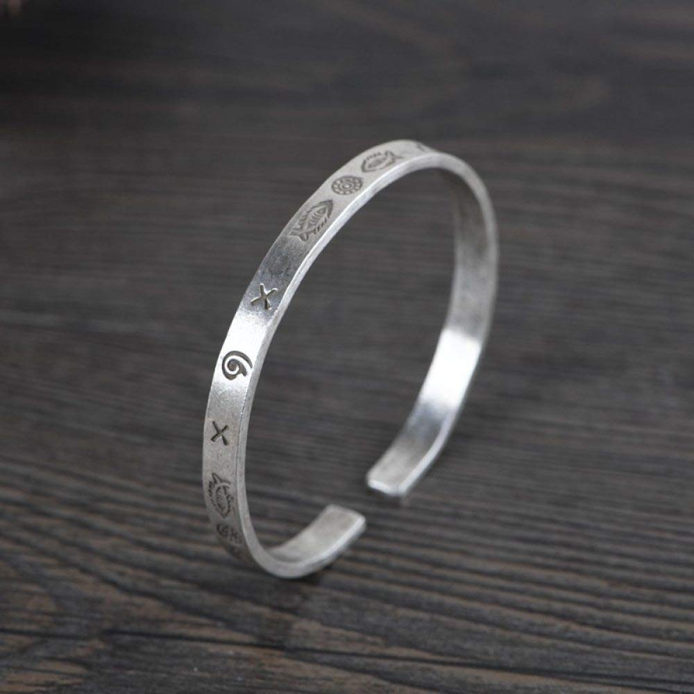 S925 Vintage Pulsera De Plata Hombres Mujeres Literaria Talladas A Mano En Pequeños Peces Apertura Moda Simple Y Elegante Personalidad Creativa Popular Hermoso Regalo