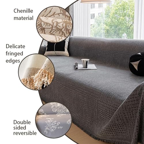 Plaid canapé chenille noire housse couverture réversible 180x300cm - 6