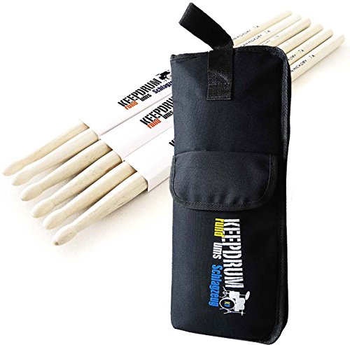 keepdrum 7A Hickory Drumsticks Schlagzeug-Stöcke 3 Paar + Stickbag SB-01