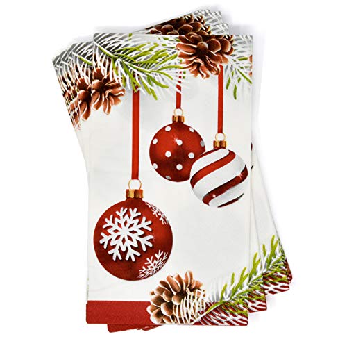 Gift Boutique 100 Christmas Ornament Guest Napkins Disposable Paper Decorative Elegant Xmas Dinner Hand Napkin For Home Kitchen Bathroom Wedding Holiday Decor – Image 3