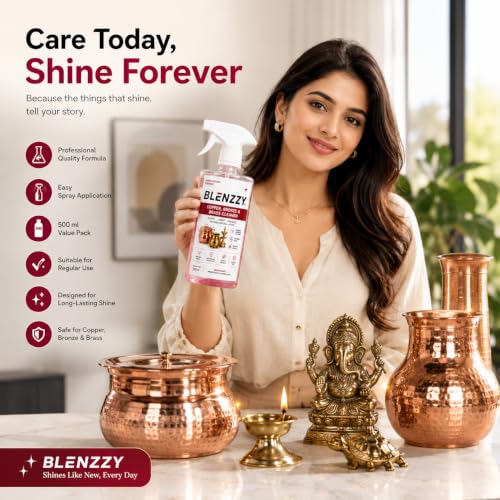 Image of Copper, Bronze & Brass Cleaner Spray 500ml | Removes Tarnish & Oxidation | Instant Restores Natural Shine | Metal Polish for Copper Utensils, Brass Idols, Bronze Decor & Fixtures