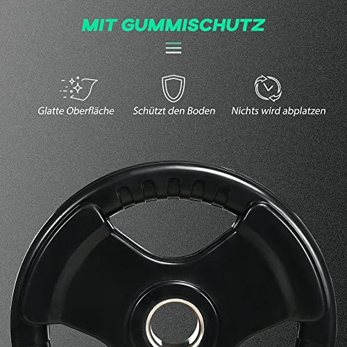 SPORTNOW Set de 2 disques d'haltères, Tri-Grip 2 x 15 KG disques Olympiques caoutchoutés, disques de Poids protégeant Le Sol avec perçage de 5 cm, Trois poignées, pour haltérophilie, Musculation – Image 6