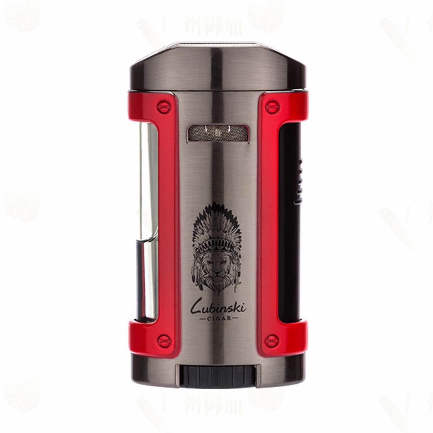 Cigare Briquet Rechargeable Ajustable Torche Au Butane Flamme à 4 Jets avec Fenêtre de Niveau de Carburant Coupe-Vent avec Support à Cigares Idée Cadeau de Luxe,Red