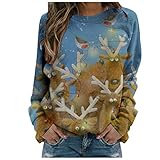 Women's Ugly Christmas Sweaters Trendy Xmas Moose Print Sweatshirt Crew Neck Casual Long Sleeve...