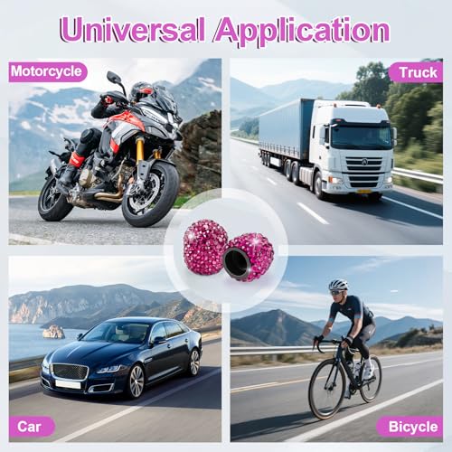 Image of JUSTTOP 4 Pack Handmade Crystal Rhinestone Tire Valve Stem Caps, Universal for Cars, Trucks and Motorcycles - Violet Red