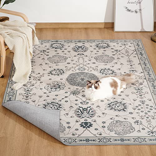 Area-Rug 8 X 10 Ft, Oriental Persian Rug Paisley Floral Carpet Machine Washable Rug Farmhouse Rugs For Living Room Bedroom Dining Playroom Home Office, Green #TOP6