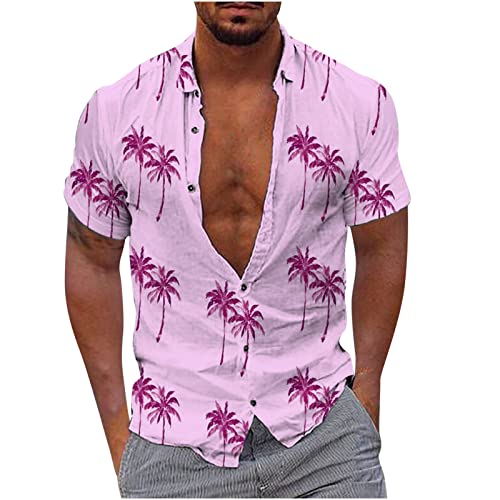 ZEZKT Camiseta de Manga Corta para Hombre Verano Moda Camisas Hawaianas de Verano para Hombre Casual Estampado Tropical Holiday Beach Tops con Botones Camisa Hombre Manga Corta