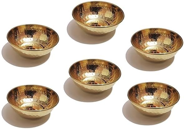 Traditional Brass Serving Bowl Set, 200ml Capacity, 6 Piece, Gold