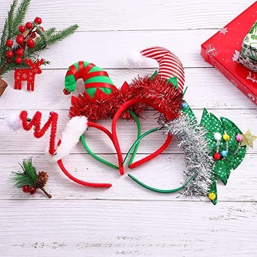 FRCOLOR Christmas Headbands Elf Party Hat Headband Xmas Tree Christmas Headwear Santa Hat Costume Headband for Adult Children, 4Pcs
