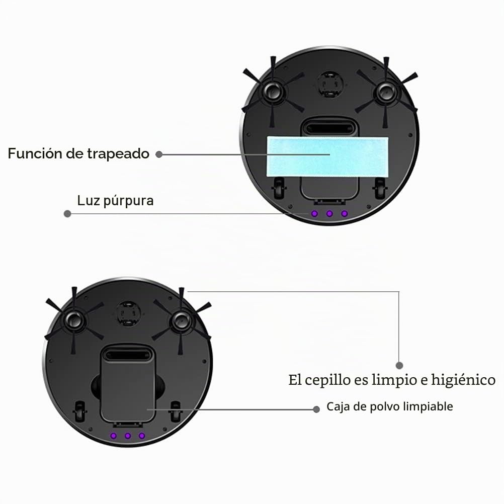 Limpiador de suelo inteligente 3 en 1, multifunción y recargable, robot aspirador seco y húmedo, aspirador potente para el hogar y la oficina (negro)
