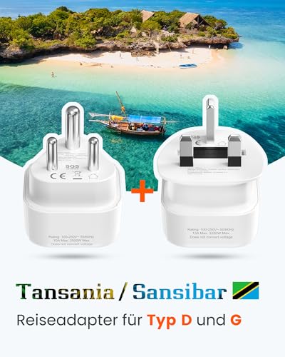 LENCENT Typ D und Typ G Kombi-Reiseadapter für Malediven Sri Lanka Tansania Sansibar Afrika Dubai Namibia Ghana Indien Reisesteckdose Reisestecker Steckdose Netzadapter Stecker Adapter Stromadapter