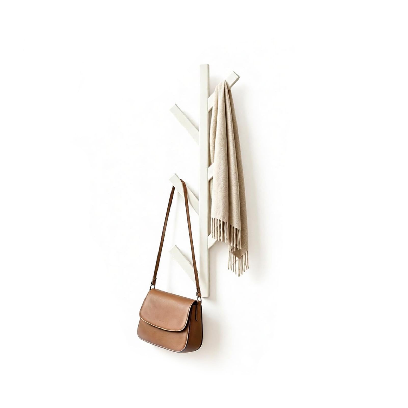 FERNVALE Wall Mounted Coat Rack with 6 Hooks Space Saving Vertical Metal Hall Tree Coat Rack for Bags Scarves Coats Shirts Towels Living Room Bedroom Entryway Bathroom Use White