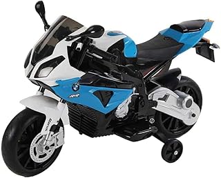 دراجة نارية لعبة من هابي كيدو للأطفال بعمر من 3 إلى 8 سنوات بحد أقصى للوزن 50 كجم وتعمل ببطارية 6V، أسود وأزرق