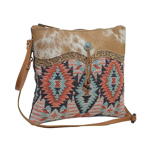 Myra Bag Western Leather Crossbody Bag for Women - Upcycled Canvas Shoulder Bag Rose Dash2