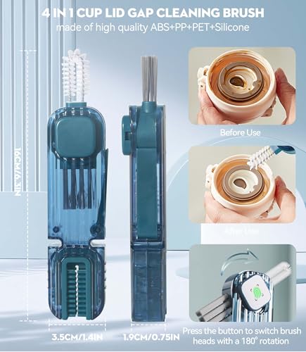 Image of VIDONIO 4 in 1 Bottle Gap Cleaning Brush - 2 PCS Multifunctional Cup Lid Cleaning Tools, Mutipurpose Tiny Silicone Cup Holder Cleaner Nipple Cleaning Brush, Home Kitchen Cleaning Tools
