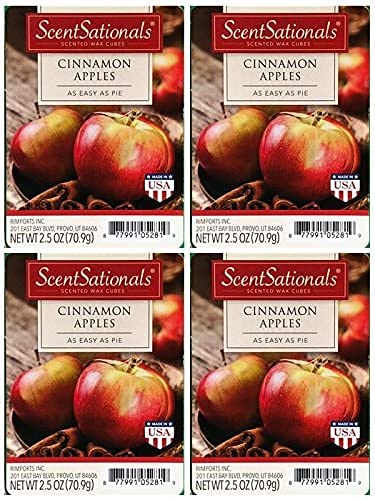 Scentsationals Scented Wax Cubes - Cinnamon Apples - Fragrance Wax Melts Pack, Electric Home Warmer Tart, Wickless Candle Bar Air Freshener, Spa Aroma Decor Gift - 2.5 oz (4-Pack)