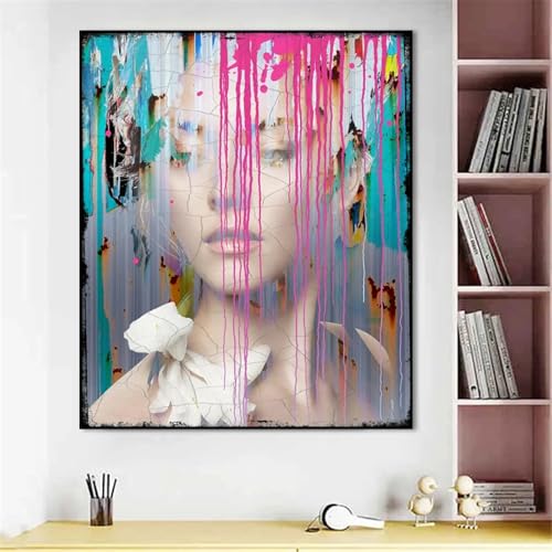 Peinture sur toile portrait femme moderne pop art TONGYINLI graffiti affiche cadre 70x100 cm