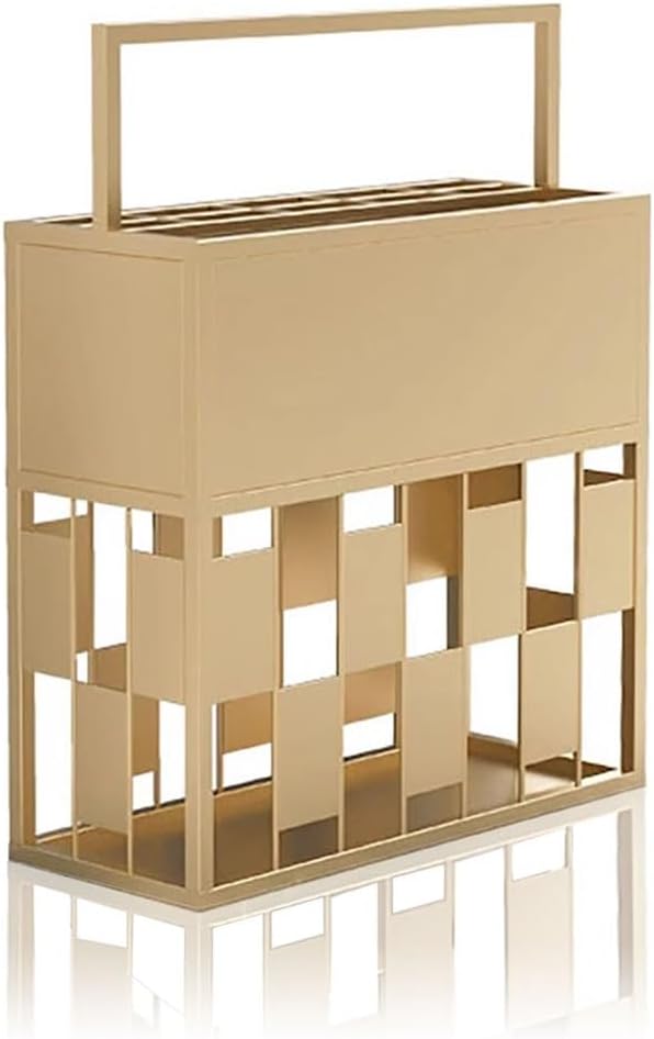 Large Capacity Gold Umbrella Stand for Hallway Rectangular Hotel Entryway Holder Partitioned Storage Stylish Hollow Carved Design Size: 50x20x65cm