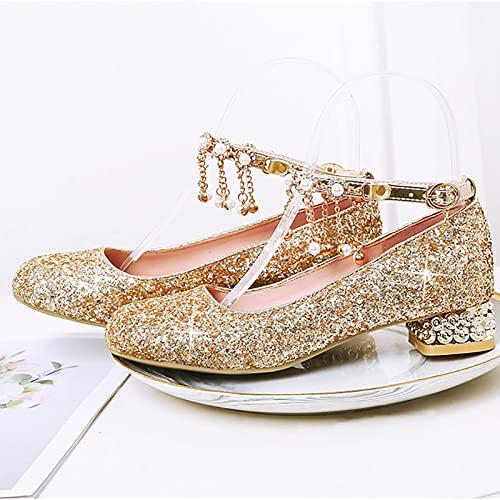 Girls Ankle Strap High Heels Big Kids Adorable 𝐒parkle Mary Jane Dress Shoes Performance Wedding Pump Sandals2