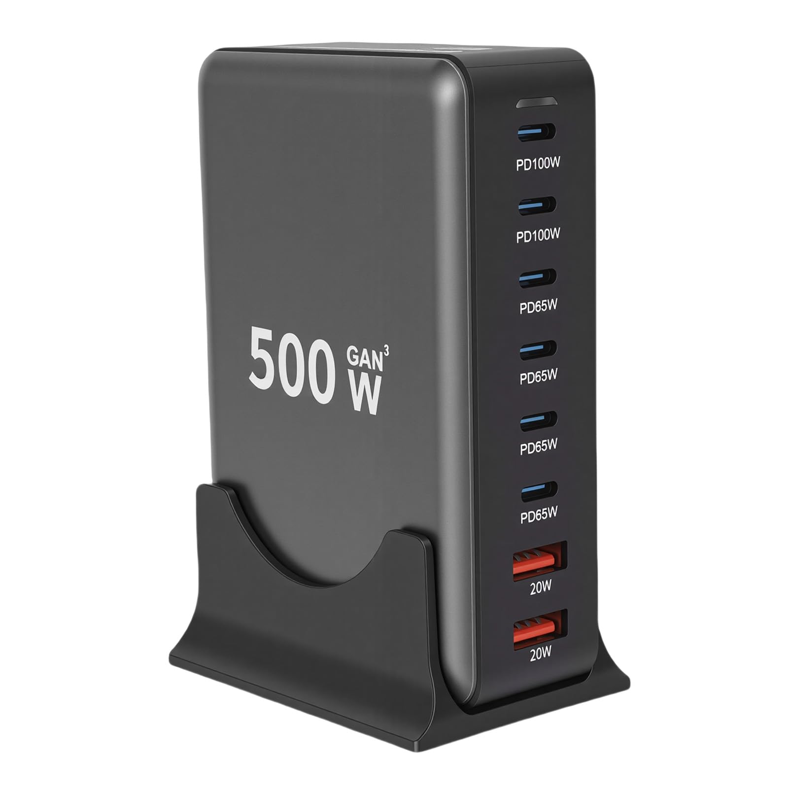 XUMIUZIY Stazione di Ricarica USB, Caricatore Multiplo 8 Porte 500W, per | 6 Porte e 2 USB-A, Ricarica Rapida Laptop 100W PD PPS, Cavo Rimovibile 1,5 M