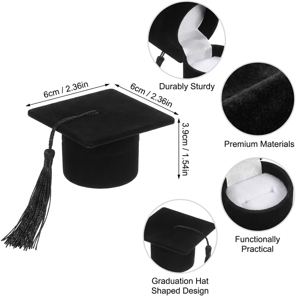 Amosfun Graduation Cap Shaped Ring Box Creative Jewelry Storage Box Ring Organizer Case Graduation for Celebration Party Supplies (Black)